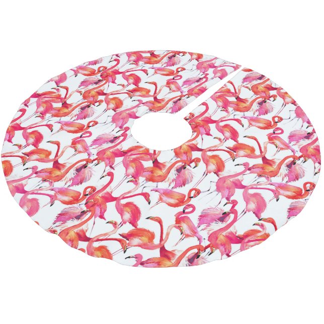 Flamingos in Wasserfarben Polyester Weihnachtsbaumdecke (Schrägansicht)