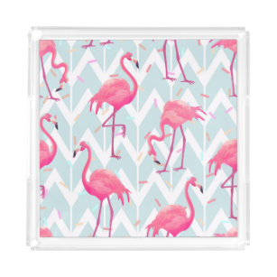 Flamingos Light Gray: Vintag tropisch. Acryl Tablett
