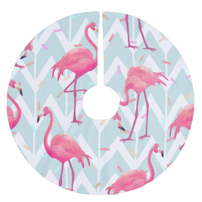 Flamingos Light Gray: Vintag tropisch. Polyester Weihnachtsbaumdecke (Vorderseite)