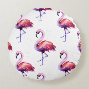 Flamingos mit Splash: Aquarellmuster. Rundes Kissen