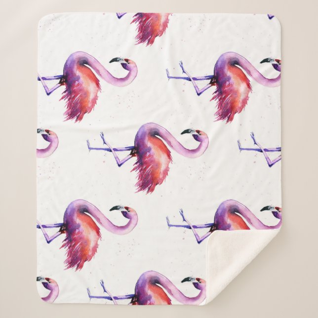 Flamingos mit Splash: Aquarellmuster. Sherpadecke (Vorderseite)
