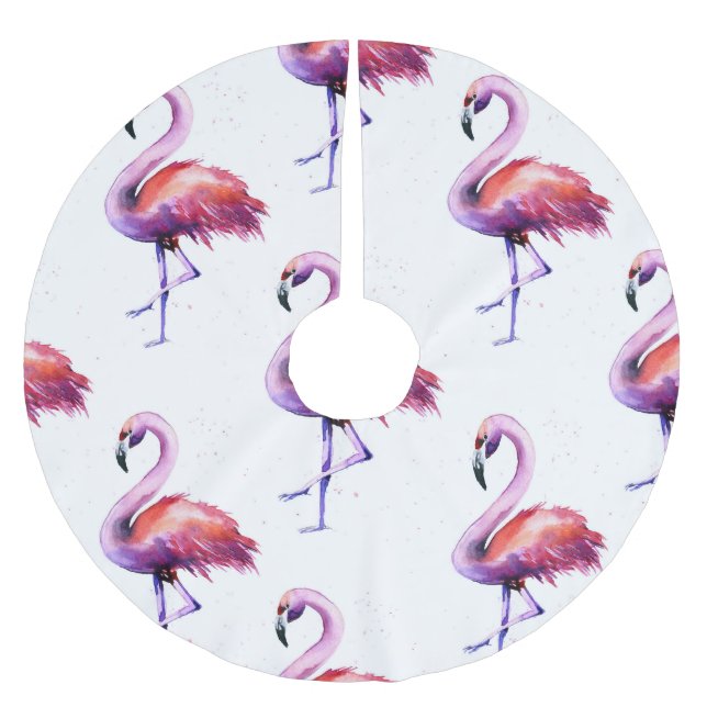 Flamingos mit Spritzern: Wasserfarbenmuster. Polyester Weihnachtsbaumdecke (Vorderseite)