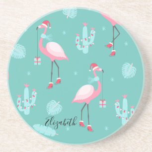 Flamingos mit Weihnachtsmannmütze Geschenke Schnee Getränkeuntersetzer