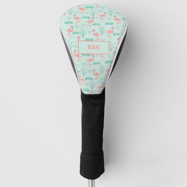Flamingo's Monogram Tropical Bird Pink Green Golf Headcover (Vorderseite)