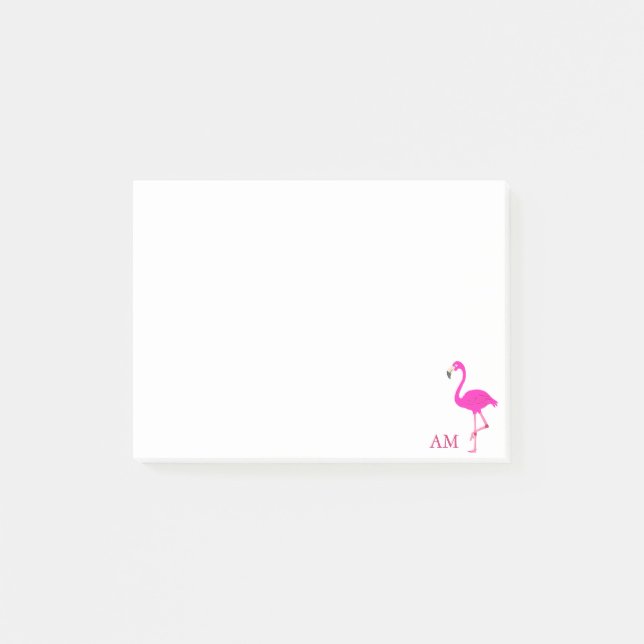 Flamingos & Monogramm auf Weiß Post-it Klebezettel (Vorderseite)