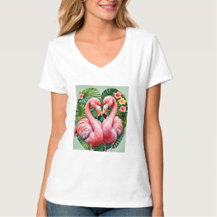 Flamingos Nacken rosa Herz tropische Liebe T - Shi T-Shirt