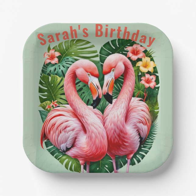 Flamingos Nacken rosa Herz tropische Papierplatte Pappteller (Vorderseite)