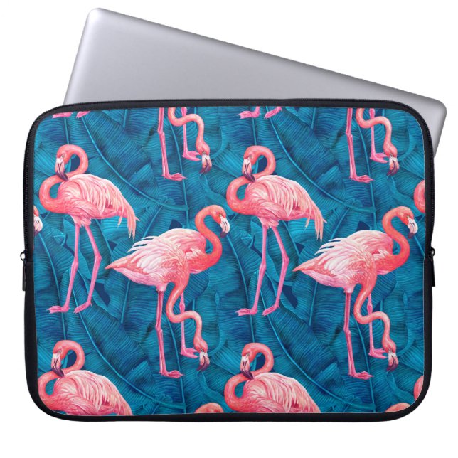 Flamingos on blue banana leaves laptopschutzhülle (Vorderseite)