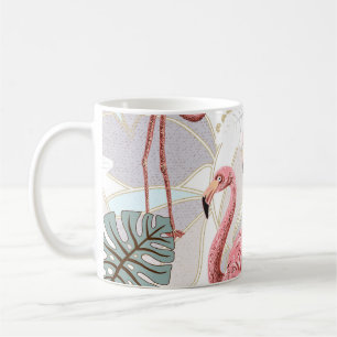 Flamingos, Palmen Blätter: Vintages Muster. Kaffeetasse
