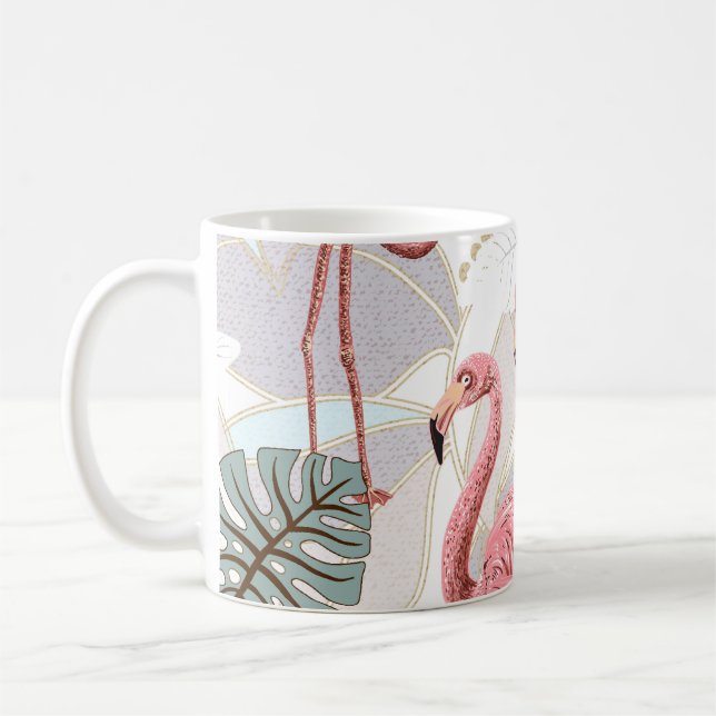 Flamingos, Palmen Blätter: Vintages Muster. Kaffeetasse (Links)