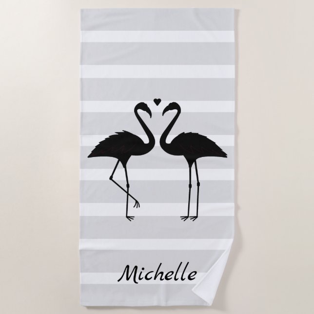 Flamingos Personalisiert Strandtuch (Vorderseite)