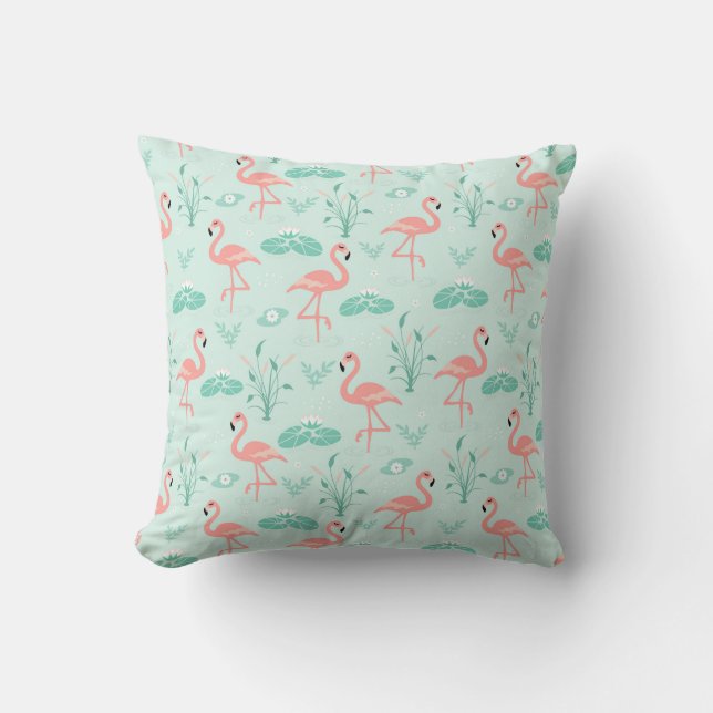 Flamingos Pink Grüne tropische Vögel Kissen (Vorderseite)