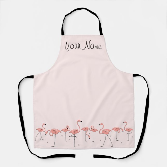 Flamingos Pink Line Name Schürze (Vorderseite)