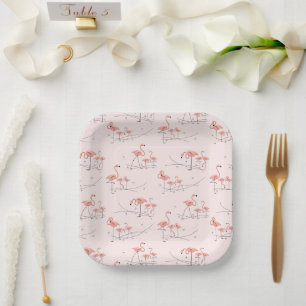 Flamingos Pink Multiquadrat Pappteller
