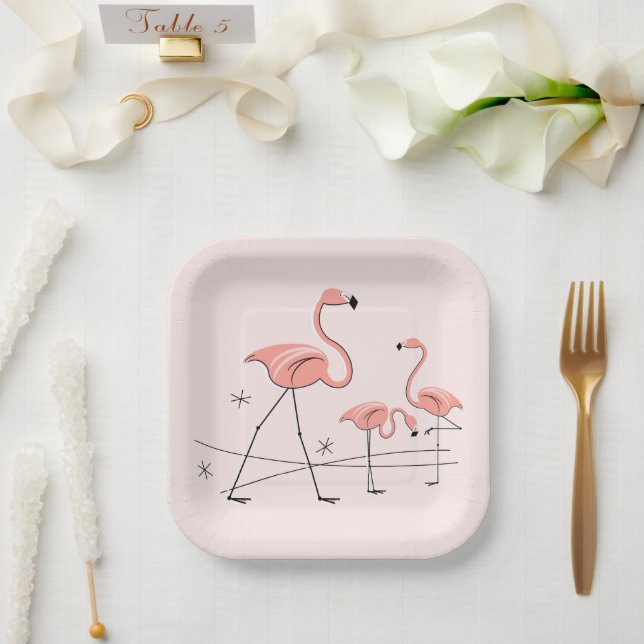 Flamingos Pink Trio 2 Platz Pappteller (Hochzeit)