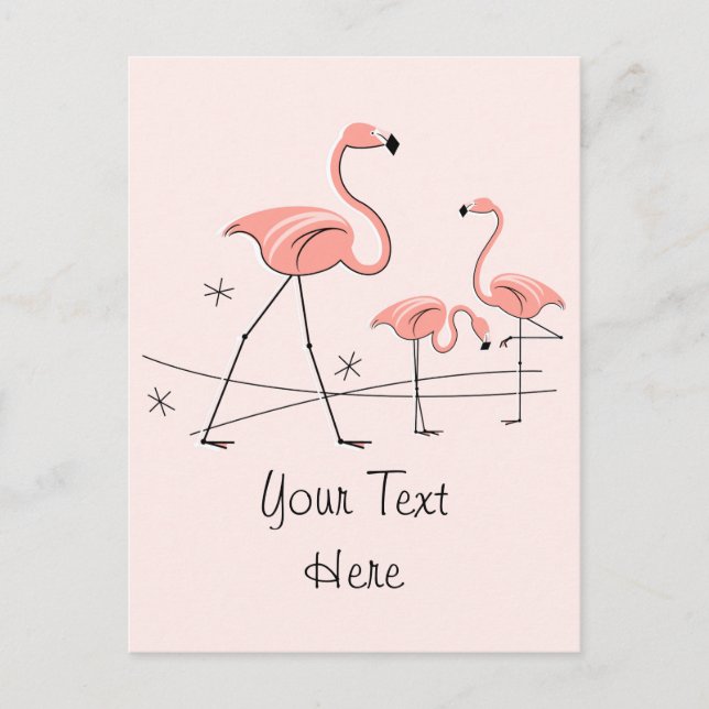 Flamingos Pink Trio 2 Text Postkarte (Vorderseite)