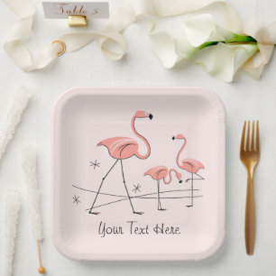 Flamingos Pink Trio 2 Textquadrat Pappteller