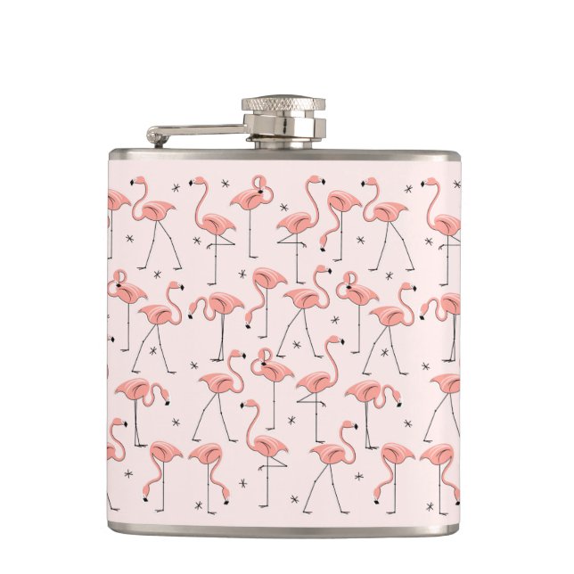 Flamingos Pink umhüllter Kolben Flachmann (Vorderseite)