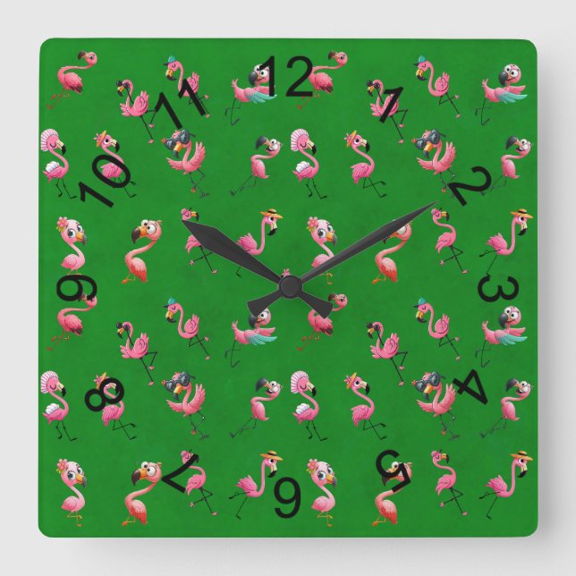 Flamingos Quadratische Wanduhr (Vorderseite)