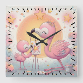 Flamingos Quadratische Wanduhr