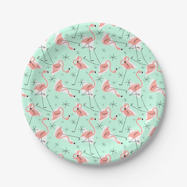 Flamingos Retro Green Multi Pappteller (Vorderseite)
