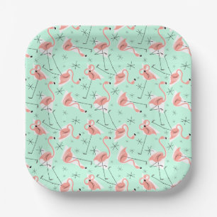 Flamingos Retro Green Multi quadro Pappteller