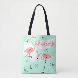 Flamingos Retro Green Name auf mehreren Rücken Tasche