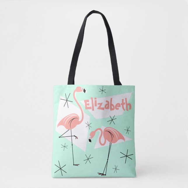 Flamingos Retro Green Name überall über Multi-Back Tasche (Vorderseite)