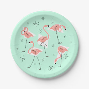 Flamingos Retro Green Pappteller