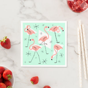 Flamingos Retro Green Serviette