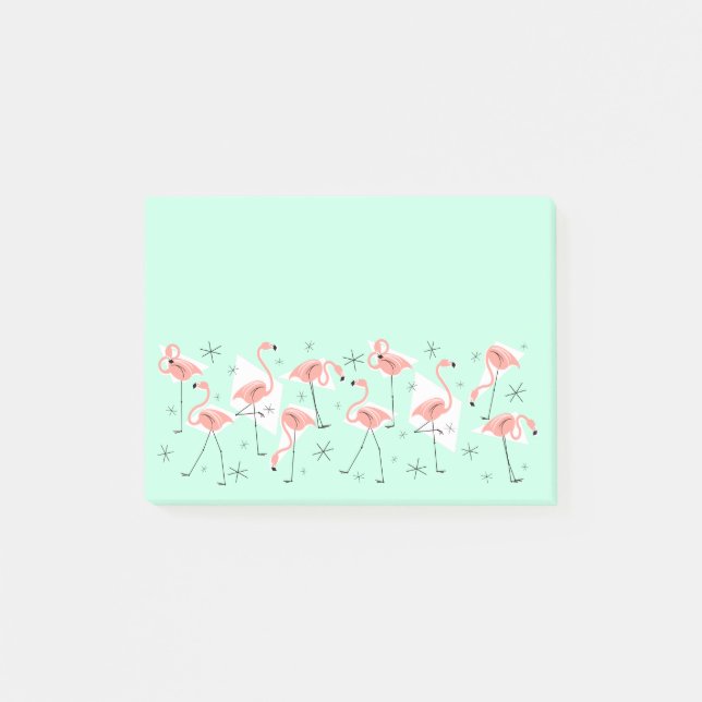 Flamingos Retro Green Wide Post-it-Note Post-it Klebezettel (Vorderseite)