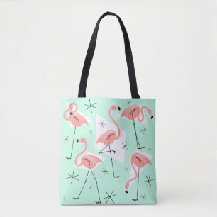 Flamingos Retro Grün überall auf grünem Karo zurüc Tasche