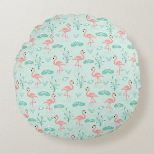 Flamingos Rosa Grün Tropische Vögel Trendy Rundes Kissen