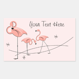 Flamingos Rosa Trio Text Aufkleber Rechteck