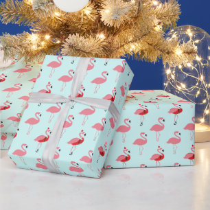 Flamingos Santa Flamingo Pattern Blue Christmas Geschenkpapier