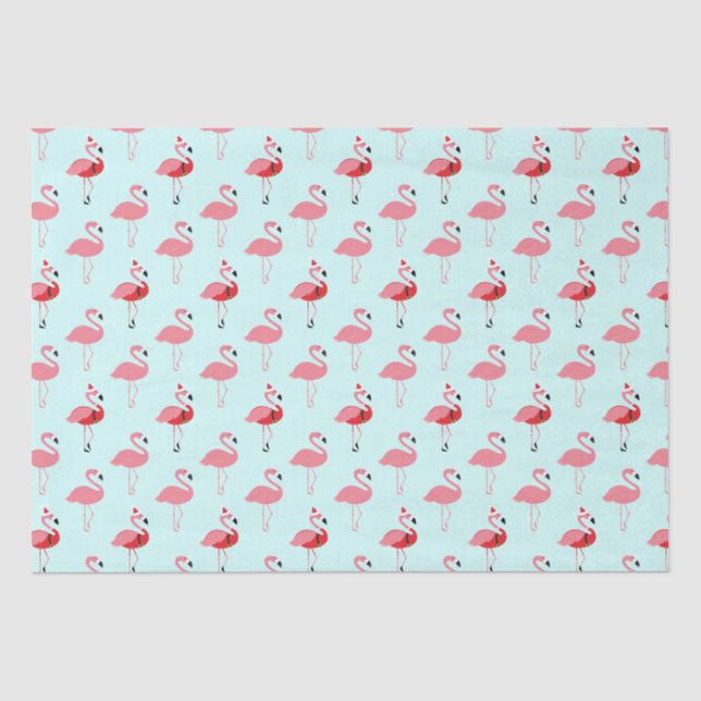 Flamingos Santa Flamingo Pattern Blue Christmas Seidenpapier (Vorderseite)