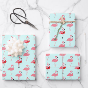 Flamingos Santa Pink Flamingo Blue Christmas Geschenkpapier Set