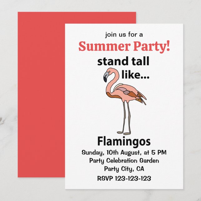 Flamingos Stand groß wie Flamingos Flamingos Flami Einladung (Vorne/Hinten)