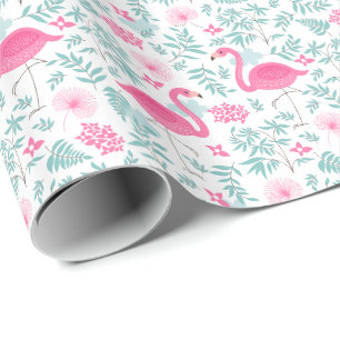 Flamingos & Tropical Blume Illustrationsmuster Geschenkpapier