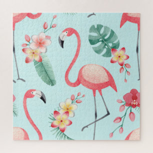 Flamingos Tropical Blume Wasserfarbenes Muster