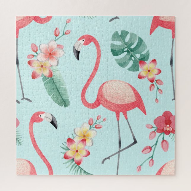 Flamingos Tropical Blume Wasserfarbenes Muster (Vertikal)