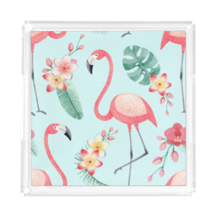 Flamingos Tropical Blume Wasserfarbenes Muster Acryl Tablett