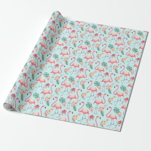 Flamingos Tropical Blume Wasserfarbenes Muster Geschenkpapier