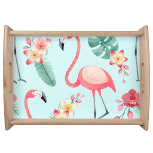 Flamingos Tropical Blume Wasserfarbenes Muster Serviertablett