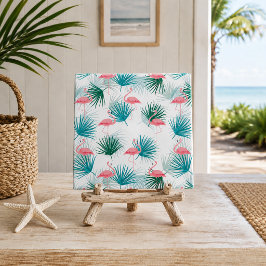 Flamingos Tropical Palmetto Leaf Fronds Fliese