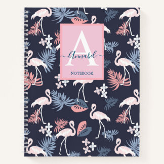 Flamingos tropische Blätter gemustert Mit Monogram Notizbuch