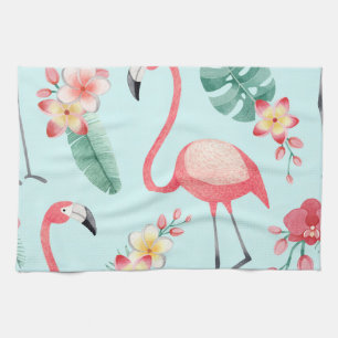 Flamingos Tropische Blumen Aquarell-Muster Geschirrtuch