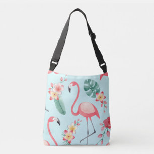 Flamingos Tropische Blumen Aquarell-Muster Tragetaschen Mit Langen Trägern
