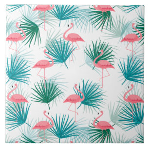 Flamingos Tropische Palmetto-Blattwedel Fliese