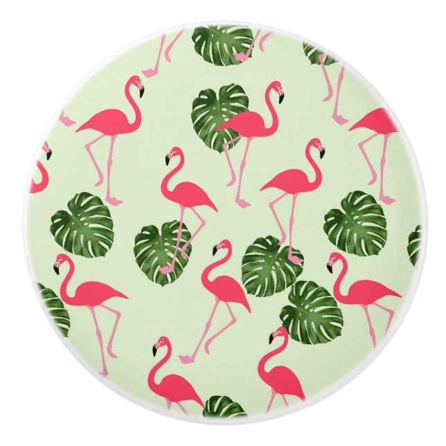 Flamingos und Blätter tropisch Keramikknauf (Vorderseite)